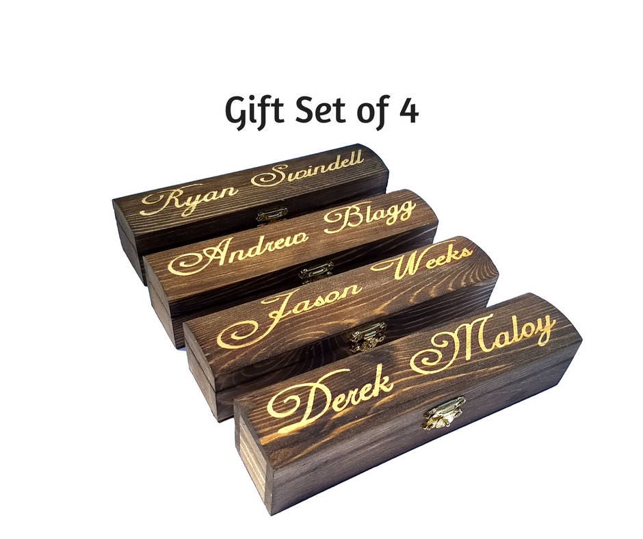 Groomsmen Proposal Gift Box | 4 Wooden Jewelry Personalized Set Engraved Wood Box, Groomsman Gifts, Best Man Wedding
