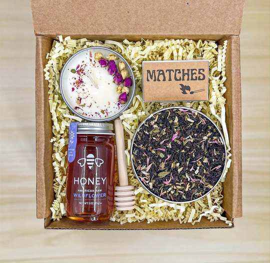 Tea Gift Box With Candle, Organic Set, Long Distance Gift, Loose Leaf Kit, Self Care Box, Feel Better Gifts, Birthday