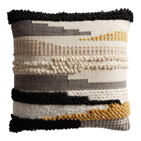 Ivory and Black Tufted Line Indoor Outdoor Patio Throw Pillow by World Market