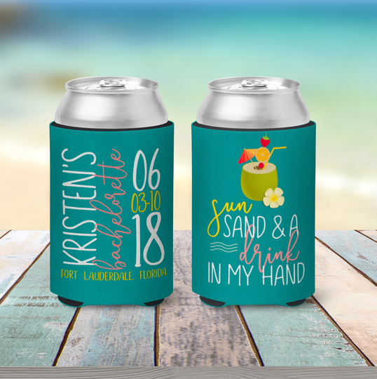 Beach Bachelorette Party/Destination Can Coolers, Sun Sand Drink in Hand Parties Mcc-014