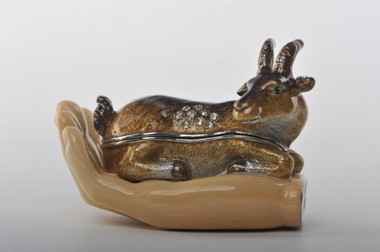 Zodiac Ram Laying On Hand Faberge Styled Trinket Box Handmade By Keren Kopal Enamel Painted Decorated With Swarovski Crystals
