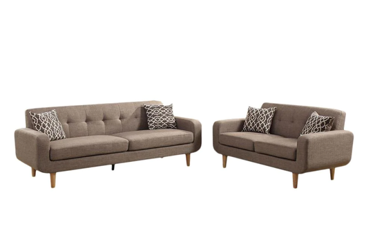 Poundex Saul Midcentury 2-Piece Polyester/Polyester Blend Mocha Living Room Set in Brown | F6525