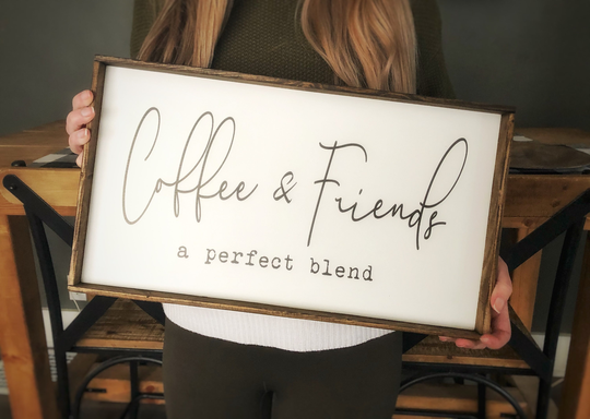 Coffee & Friends A Perfect Blend Sign | Wood Signs For Home Decor Bar Sign Kitchen Farmhouse