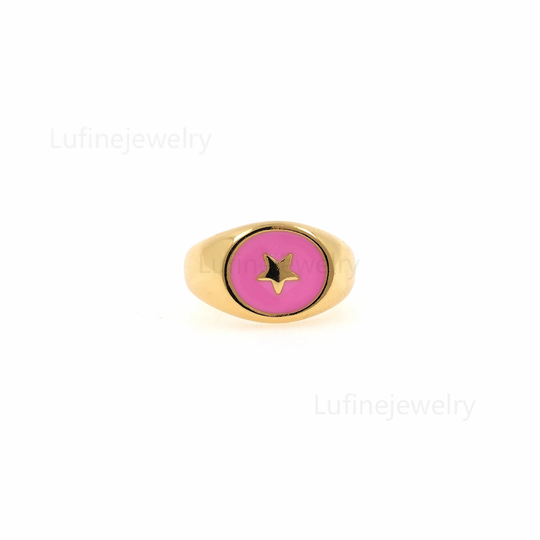 18K Gold Filled Colorful Enamel North Star Ring, Gold Ring, Minimalist Ring, Open Adjustable Ring, Stacking Ring, Celestial Jewelry