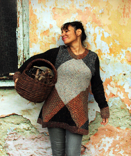 M-L Cottage Style Blend Up Cycled Pure Wool Sweater Folk Chic