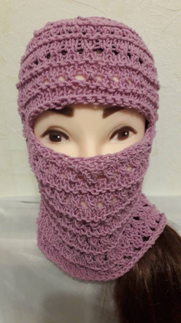 Hand Knit Cotton Blend Balaclava Face Mask , Hat , Helmet , Ski Motobyke