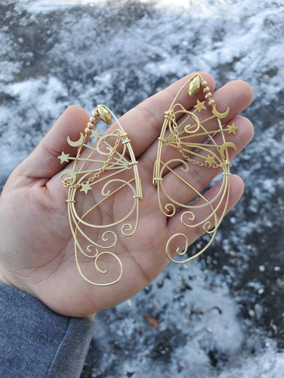 Moon & Stars Gold Cuff, Cosplay, Ear Clip On Earring, Wood Elf, Fairies, Fantasy Wedding