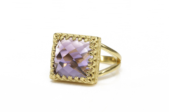 Amethyst Ring Gold Square Gemstone Bridesmaid Gifts February Birthstone Gift