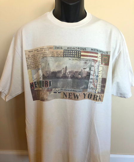 80S New York City Skyline Shirt Vintage Tee Broadway Map Manhattan West Side Channel American Flag Water Front Empire State Time Square Xl