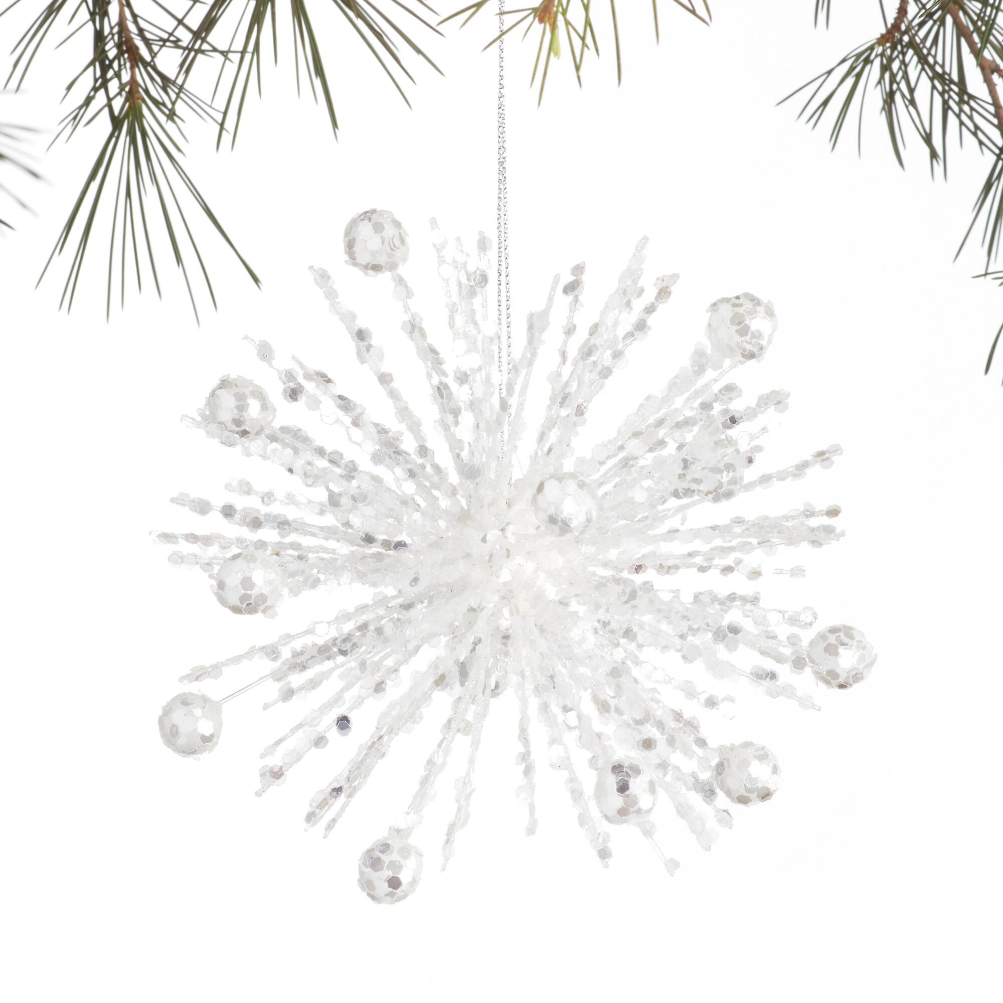 Glittering Icy Sphere Ornament: White - Acrylic by World Market