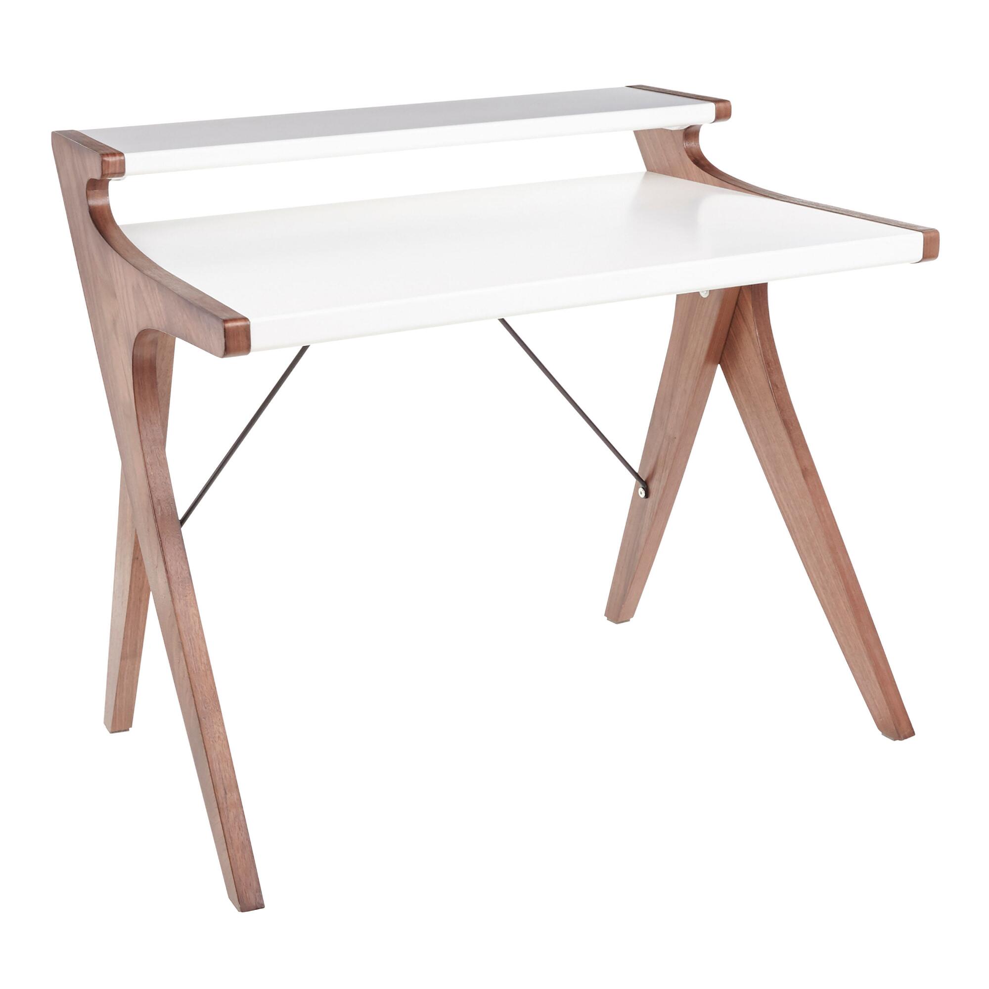 White Wood Two Tier Dwayne Desk: Brown/White by World Market