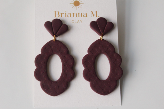 Maroon Flower Texture Polymer Clay Earrings