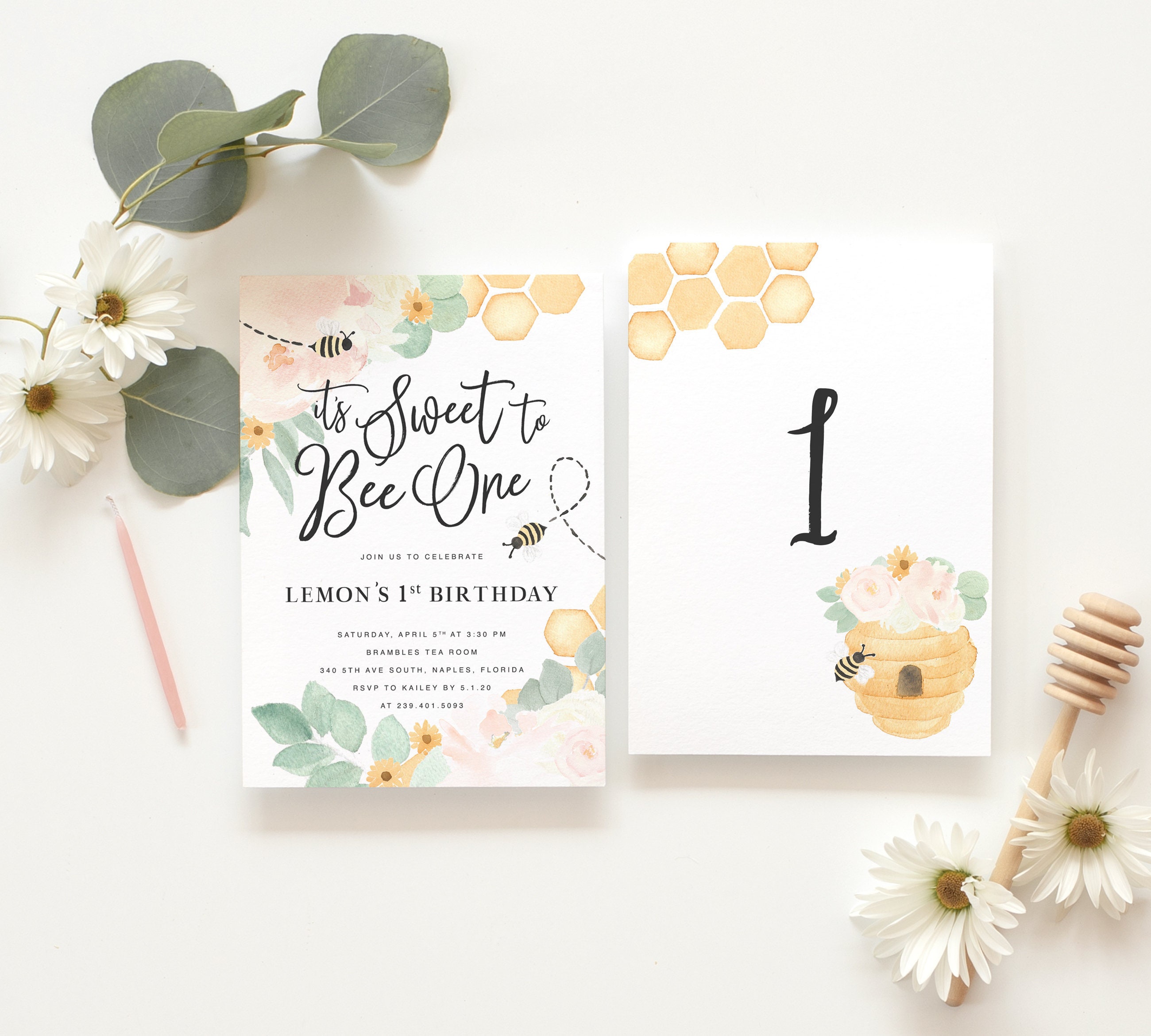 Bee 1st Birthday Invitation Girl, First Bee-Day Invitation, Honey Invite, Sweet To One