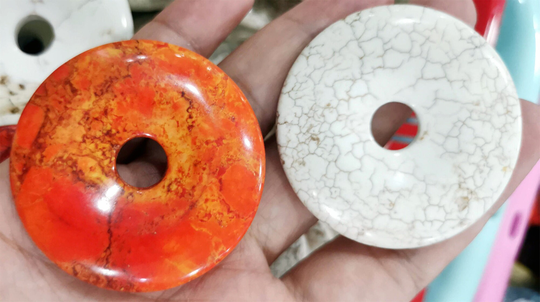 2Pcs 50mm Hot Orange/Bone White/Blue-Natural Turquoise Donut Pendant, Round Circle Charm Focal For Necklace Rings