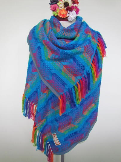 Peruvian Alpaca Blend Shawl For Women/ Blend With Geometric Design/ Turquoise Wool Wrap