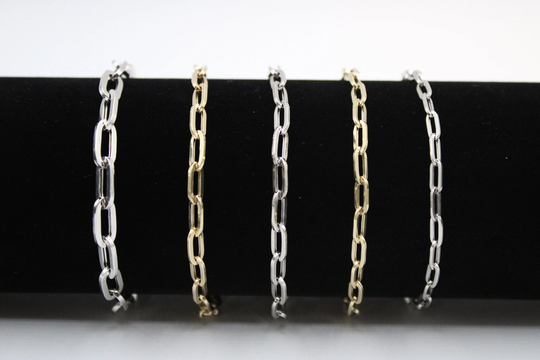 Real 14K Yellow Or White Gold Paperclip Chain Bracelet 1mm, 3mm, 3.5mm, 4mm, 4.5mm, 5mm, Women, Fancy Bracelet, 14K