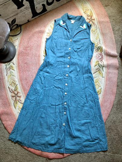 1990's Vintage Cottagecore Linen Blend Butterfly Print Dress Women's Size Medium/Large