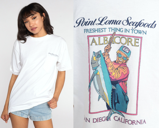 Point Loma Seafoods Shirt Fishing San Diego Tshirt 90S Graphic T Vintage 1990S Albacore Fish Medium