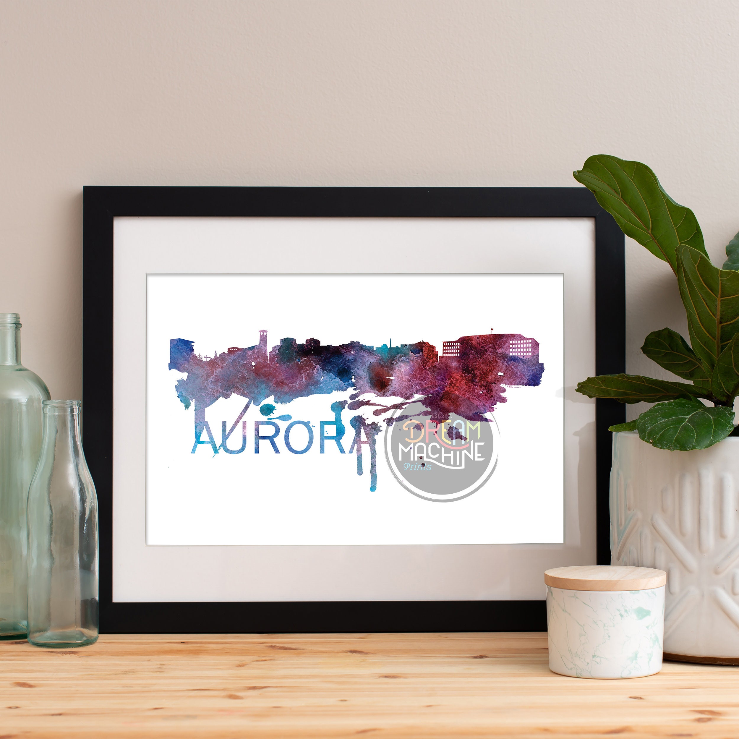 Aurora Watercolor Skyline, Art, Poster, Print, Map, Wall Illinois Art