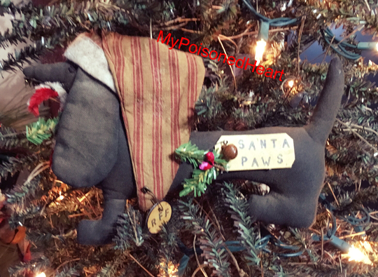 Primitive Grungy Very Vintage Dachshund Doll Christmas Shelf Sitter
