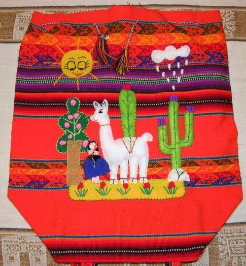 Brand New From Peru Cotton Blended Handmade 3 D Patchwork Design Backpack #6647
