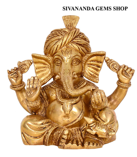 Ganesh Statue, Lord Ganesha 6" Brass For Alter, Vinayak Hindu Elephant God Figure, Ganpati Idol