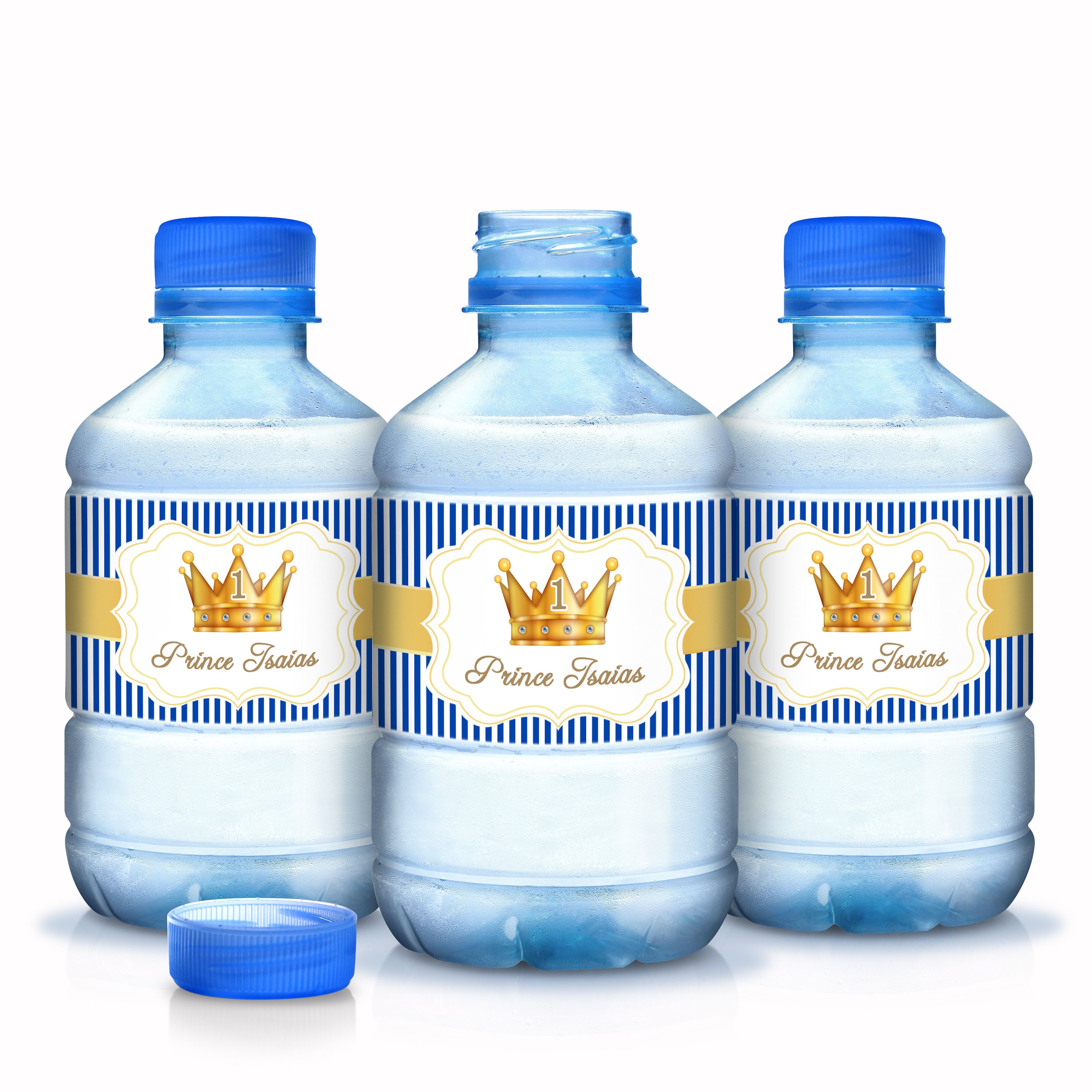 30 Personalized Crown Prince Birthday Water Bottle Labels - Wrappers