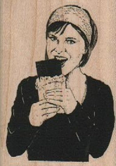 Woman Eating Chocolate Bar Rubber Stamps Place Cards Gifts Unmounted Number18587