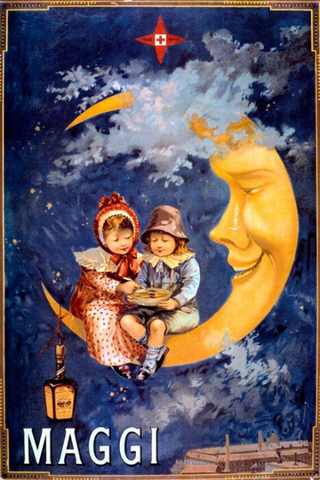 Maggi Chicken Soup Children Sitting On Crescent Moon French Vintage Poster Repro