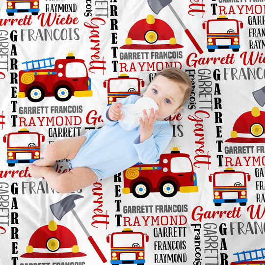 Personalize Firetruck Blanket Name, Blanket, Gift For Kids, Baby Name Firemen Firetruck Gift, Firefighter