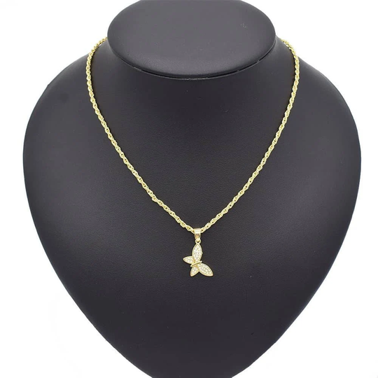 18K Layered Real Gold Filled Chain & Icedcut Butterfly Charm #19