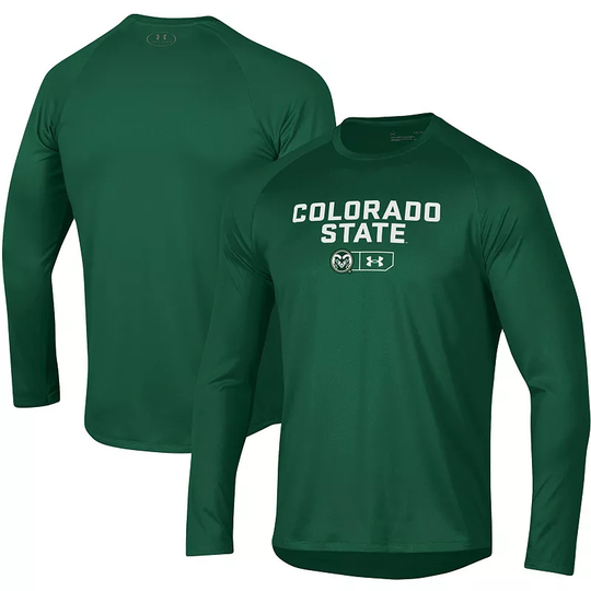 Men's Under Armour Green Colorado State Rams Lockup Tech Raglan Long Sleeve T-Shirt, Size: 2XL