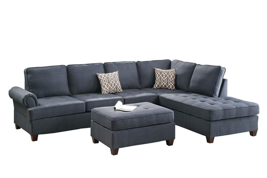Poundex Azura Casual 3-Piece Polyester/Polyester Blend Dark Blue Living Room Set | Y699193