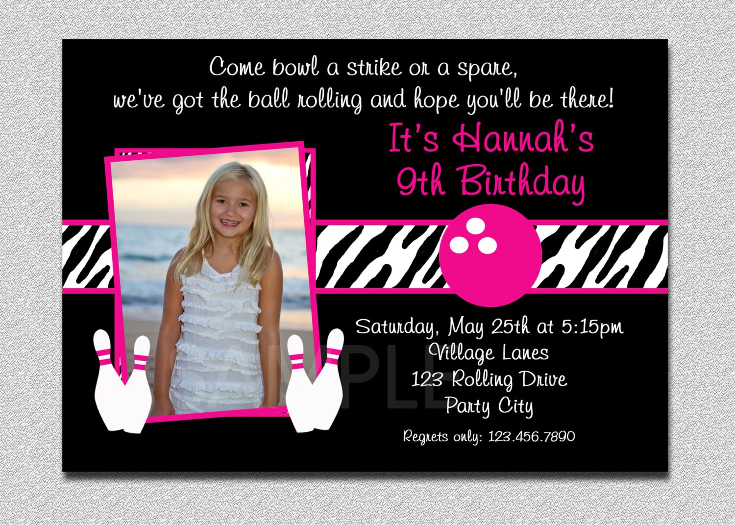 Bowling Birthday Invitation Party Invite Printable