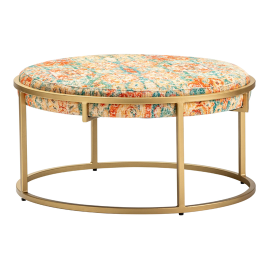 Large Round Moroccan Style Altona Upholstered Ottoman: Multi - Fabric by World Market