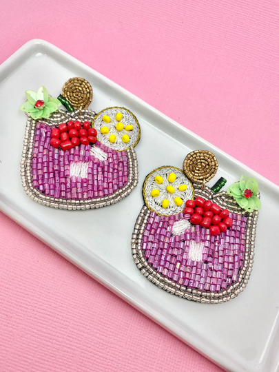 Pink Cocktail Beaded Earrings, Bachelorette Party, Bridesmaid Proposal, Tropical Drink, Drink Mother's Day Gift Idea, Teacher