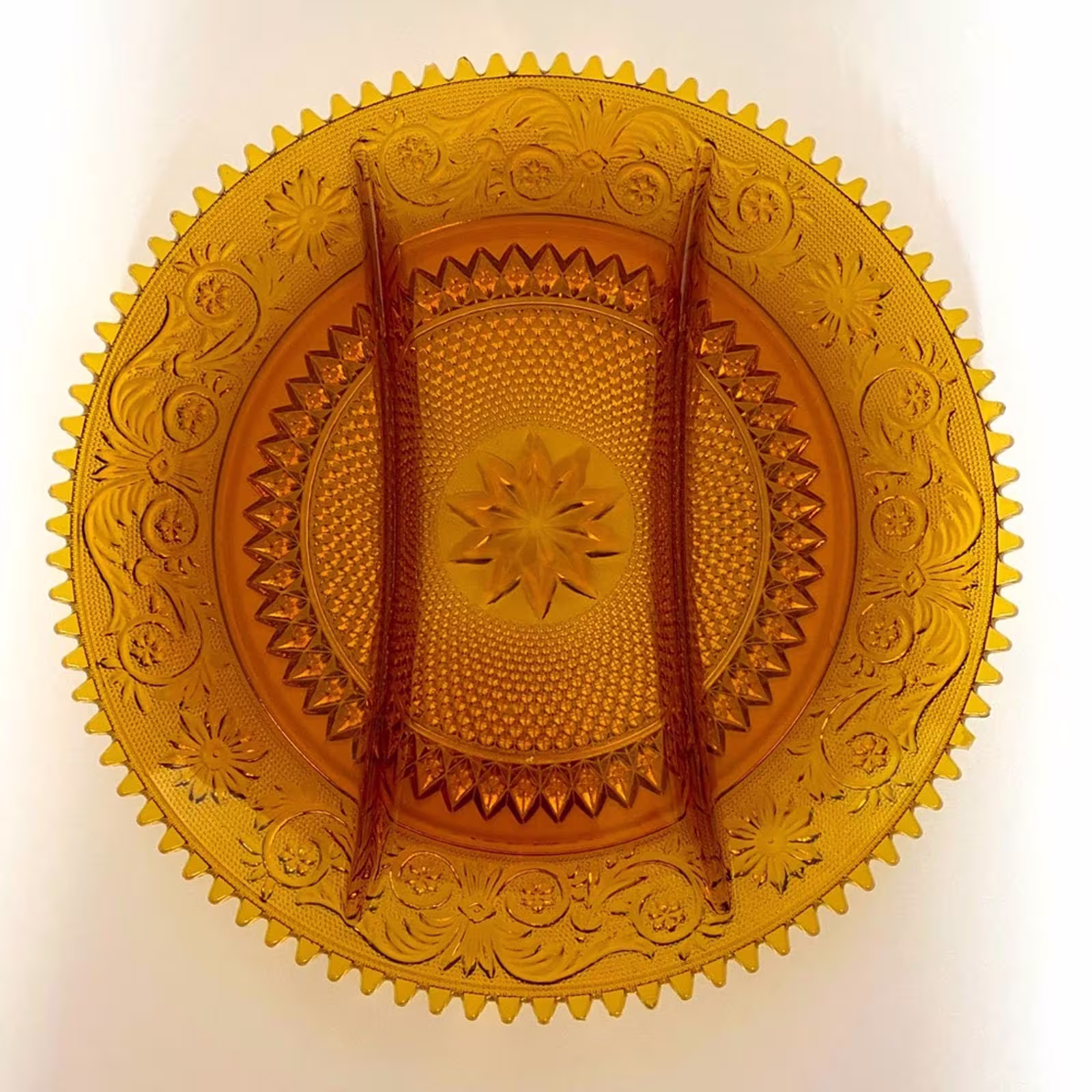 Vintage Tiara Sandwich Amber Divided Relish Dish