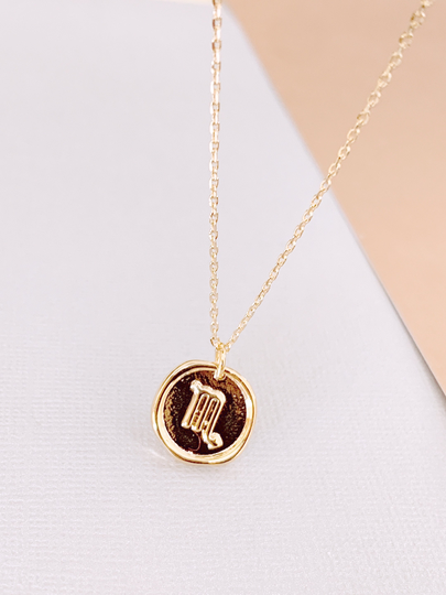 Zodiac Coin Medallion Necklace- Scorpio Necklace - Astrology Sign- Gold Star Jewelry- Vintage Constellations Birthday Gifts