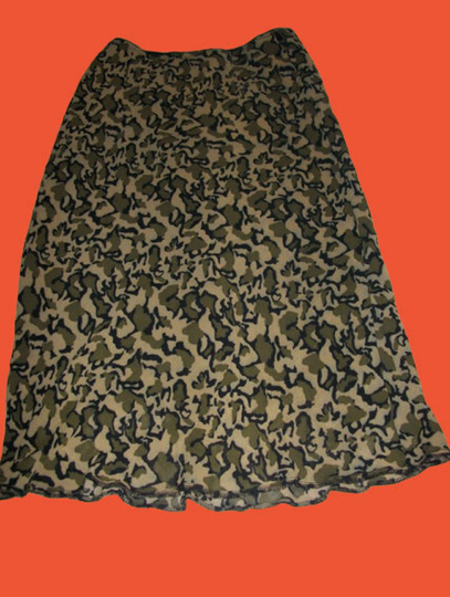 Green & Black Military Camouflage Fluid Long Skirt M
