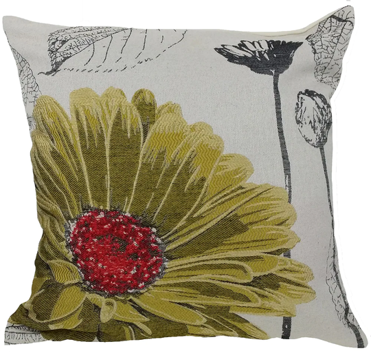 MANOR LUXE Flower 18-in x 18-in Yellow Cotton Blend Indoor Decorative Pillow Polyester | ML14938YELLOWFEATHER