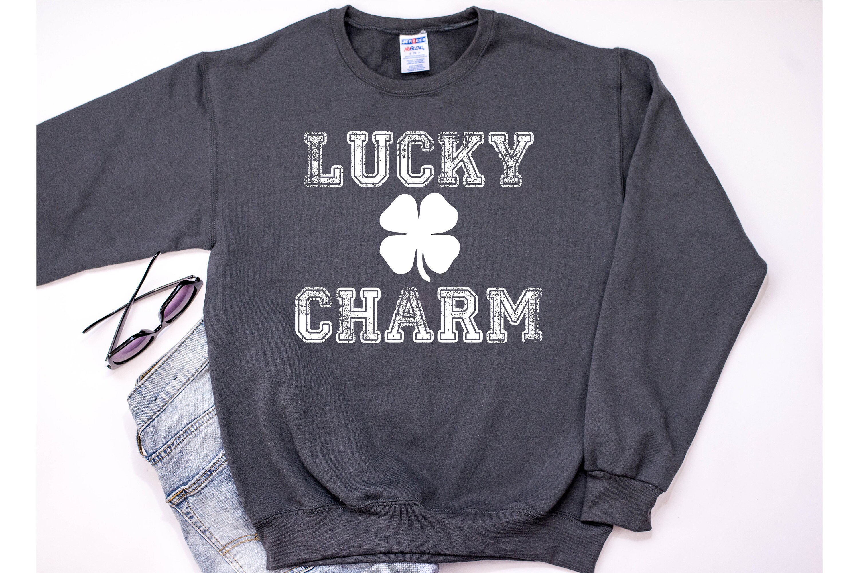 st Patricks Day Sweater Women, Funny Lucky Charm Sweatshirt Crewneck Soft Free Shipping