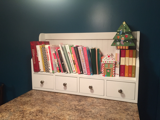 Book Stand With 4 Drawers, Cookbook & Recipe Cabinet, Coffee Bar, Holder, Kitchen Cabinet Storage, Counter Top Shelf Drawers