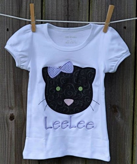 Personalized Halloween Black Cat Applique Shirt Or Bodysuit For Boy Girl