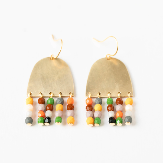 Brass Fringe Earrings, Beaded Earrings, Colorful Colorful Bead Gift For Her, Gift Wife
