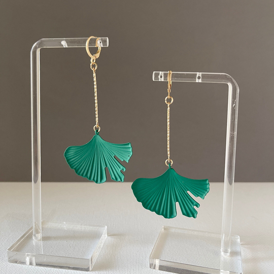 Ginkgo Earrings, Green Leaf Statement Drop Boho Plant Bridesmaids Earrings