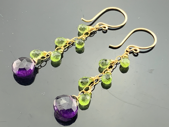 Brazilian Amethyst & Peridot 14K Gold Filled Cascade Earrings Gift