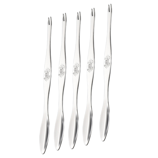 5Pcs/Set Convenient Seafood Tools Spoon Easy Use Stainless Steel Long Handle 2 in 1 Crab Fork Pick for Daily Use - silver