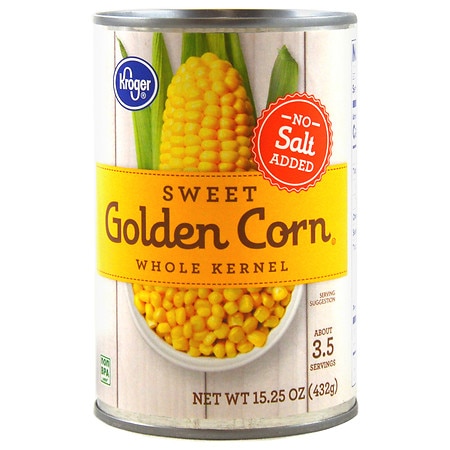 Kroger Sweet Whole Kernel Golden Corn, No Salt Added - 15.25 oz