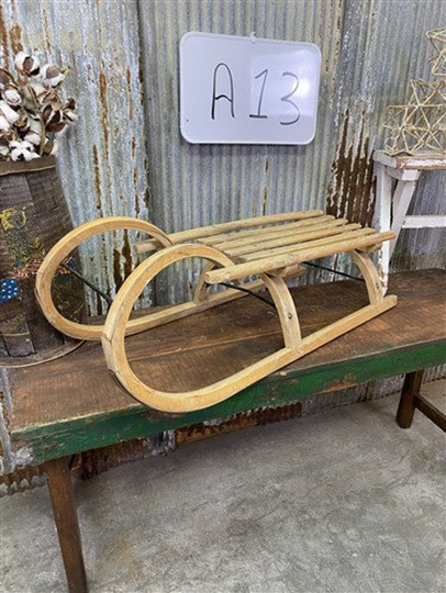 Horned Wood Snow Sled, Christmas Winter Decor, Curved European Style Sled A13, Rams Horn Runners, Sleigh, Wooden Sledge