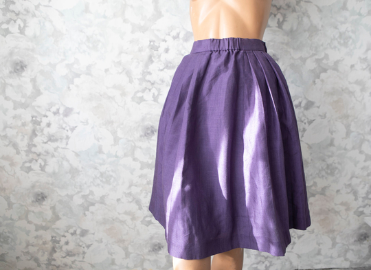 90S Vintage Purple Viscose Blend Pleated Skirt/High Waist Knee Length Casual /xs